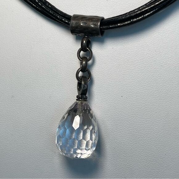 Silpada Multi Strand Leather Clear Crystal Quartz Pendant Necklace Sterling 925 - Picture 3 of 8